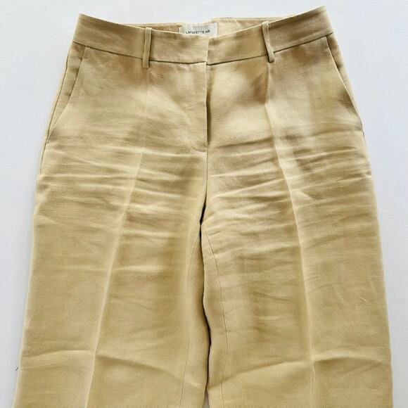 Lafayette 148 NY Sullivan Wide Leg Pant Tan Linen Size 10 Flat Front Dress Work - Picture 4 of 11